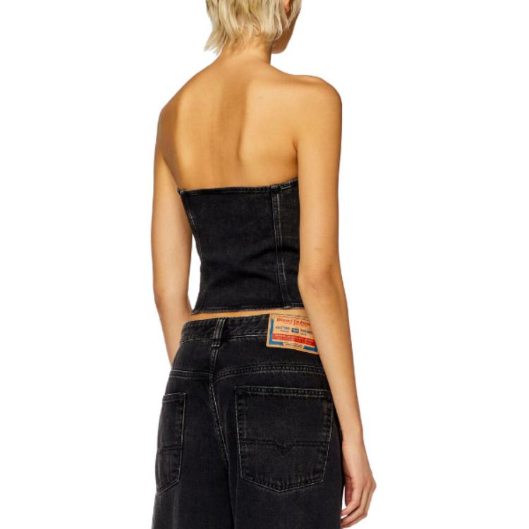 Shop (W) 디젤 SS24 오벌-D 메탈 로고 스트레치 워시드 집업 밴드우 블랙 여성복. A1369209I94-02