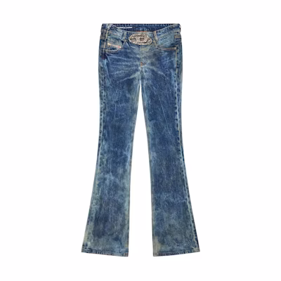 (Women) DIESEL SS24 OVAL-D Slim Fit Flared Distressed Washed Jeans Women Deep Blue A145550PGAL-01