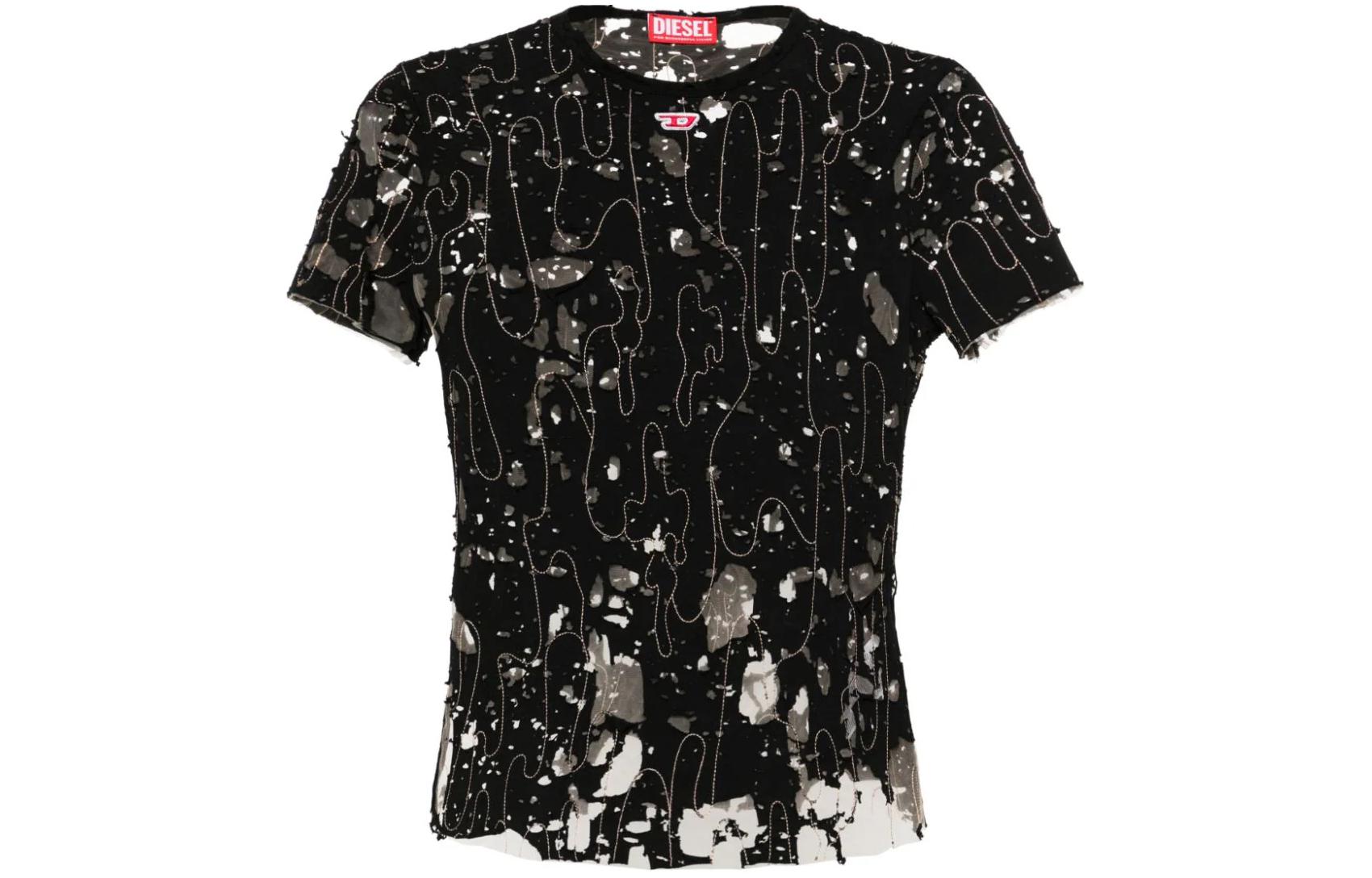 (Women) DIESEL SS24 OVAL-D Striped Print Crewneck Regular Fit T-Shirt Women Black A138990ANAW-9XX