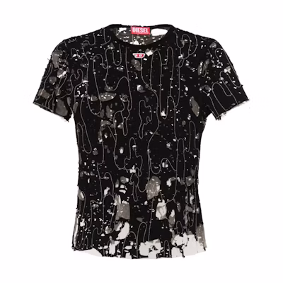 (Women) DIESEL SS24 OVAL-D Striped Print Crewneck Regular Fit T-Shirt Women Black A138990ANAW-9XX