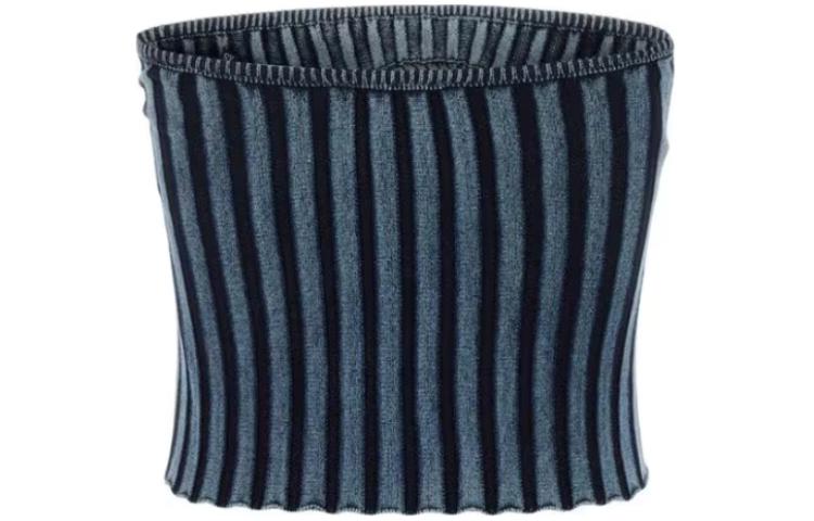 Lookbook (W) 디젤 SS24 여성 블루 스트라이프 슬리브리스 오벌-D 프린트 튜브탑 A057700HEAS81E