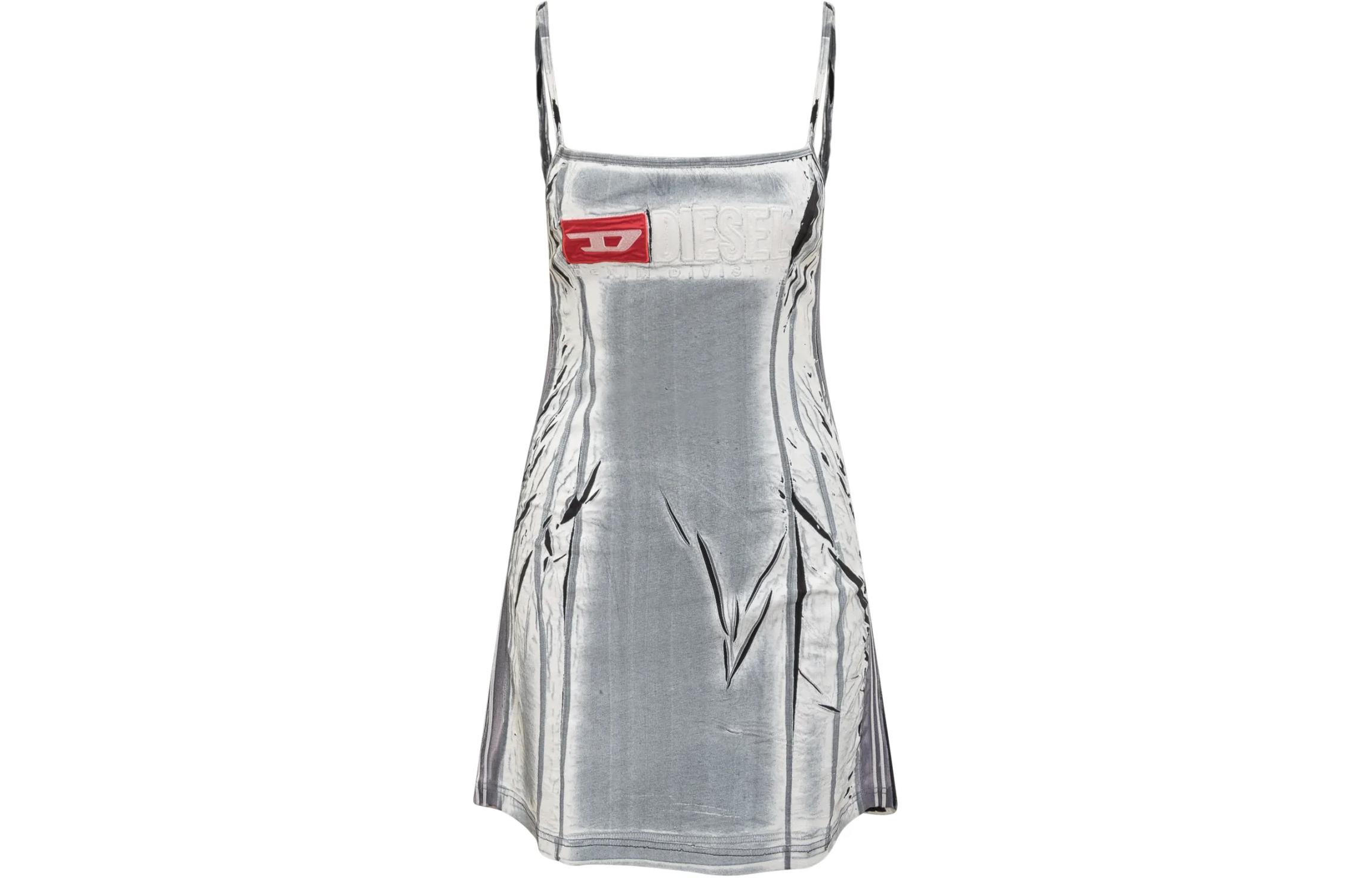 Order (Women) DIESEL SS24 Oval-D Y2K Style Silver Off-Shoulder Fitted Crop Dress for Women. A134220QHAZ100A