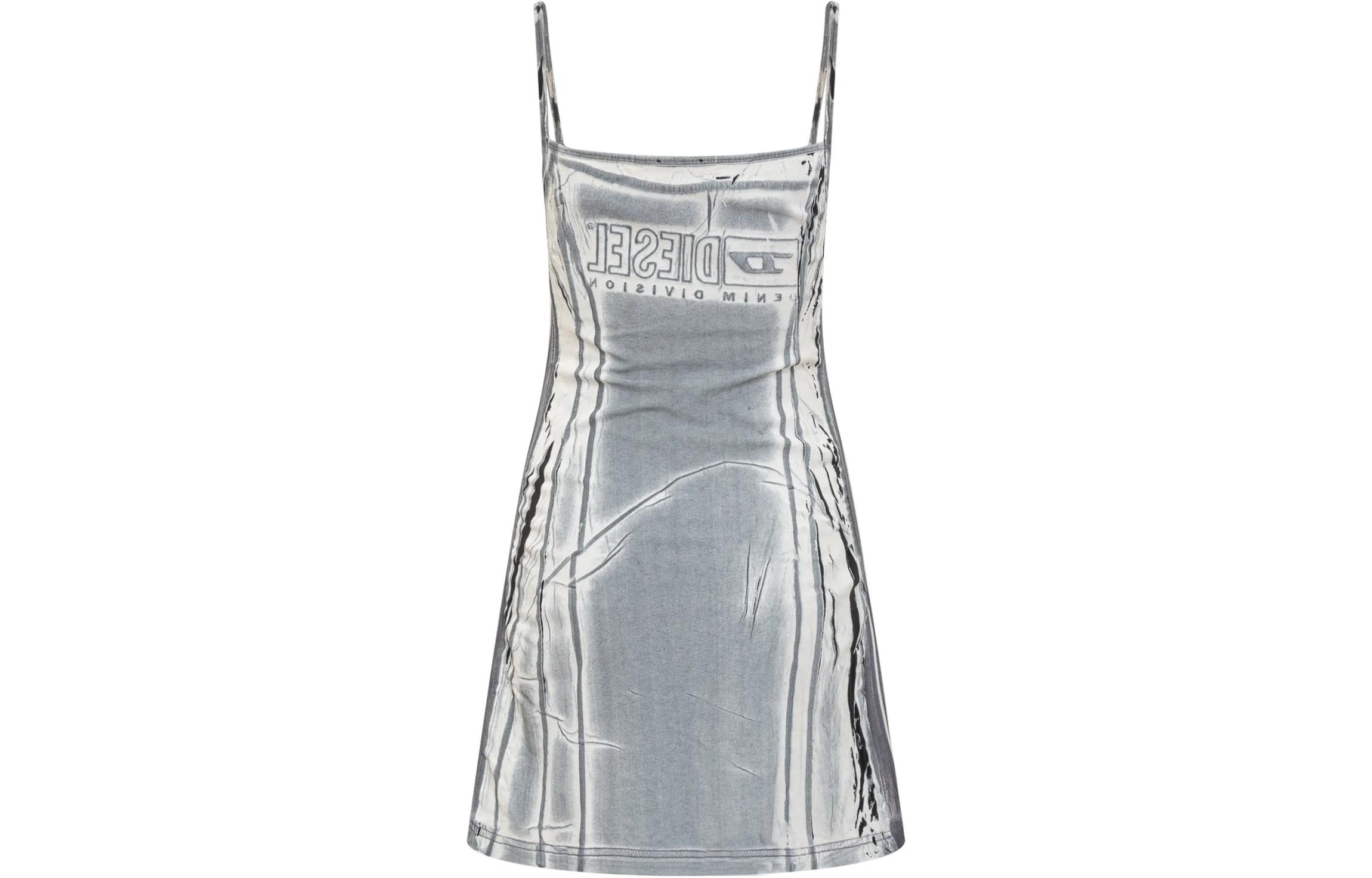 Lookbook (Women) DIESEL SS24 Oval-D Y2K Style Silver Off-Shoulder Fitted Crop Dress for Women. A134220QHAZ100A
