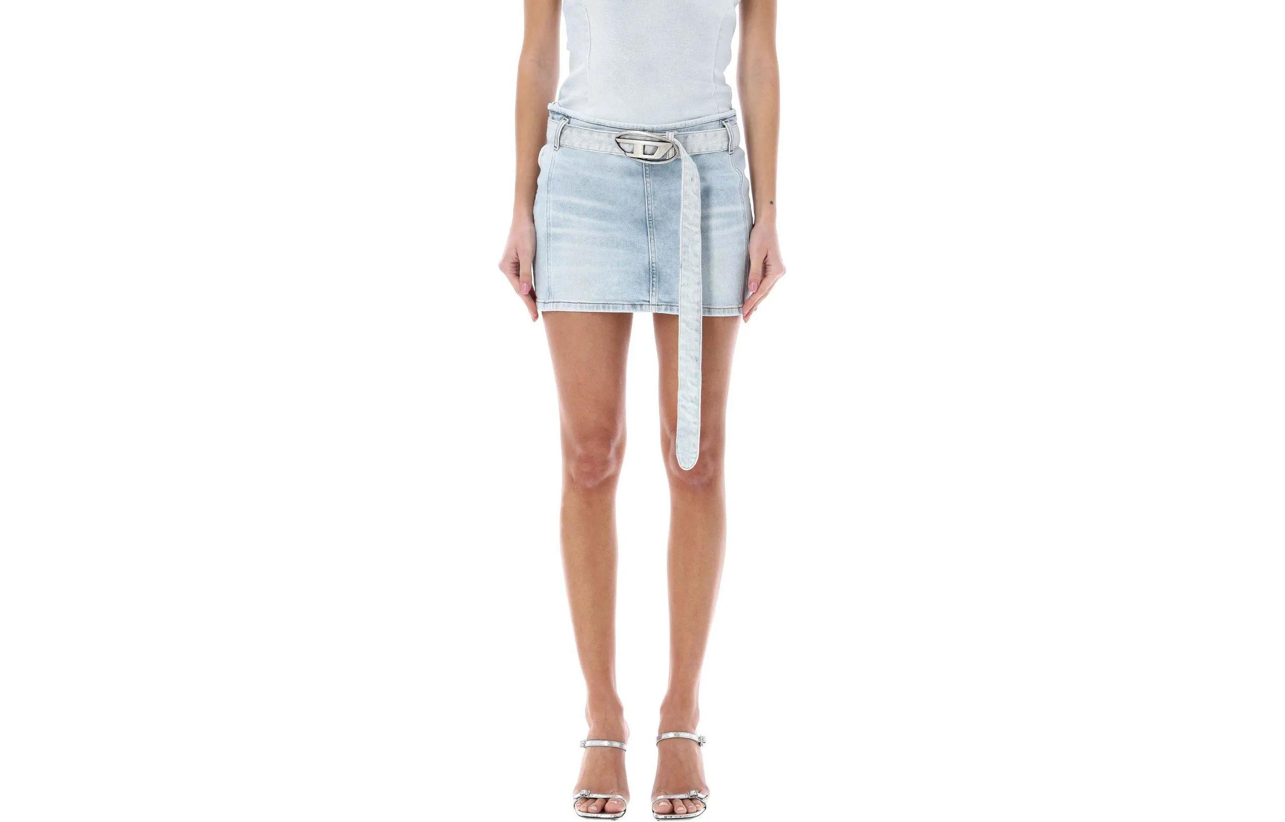 (Women) DIESEL SS24 Oval-D Y2K Style Straight Denim Mini Skirt Women Light Blue. A138440JGA-A01