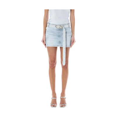 (Women) DIESEL SS24 Oval-D Y2K Style Straight Denim Mini Skirt Women Light Blue. A138440JGA-A01