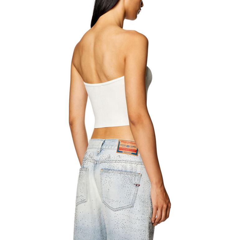 Shop (W) 디젤 SS24 오벌 D 메탈 로고 컷아웃 솔리드 튜브탑 여성 화이트 A130190DLAX-129