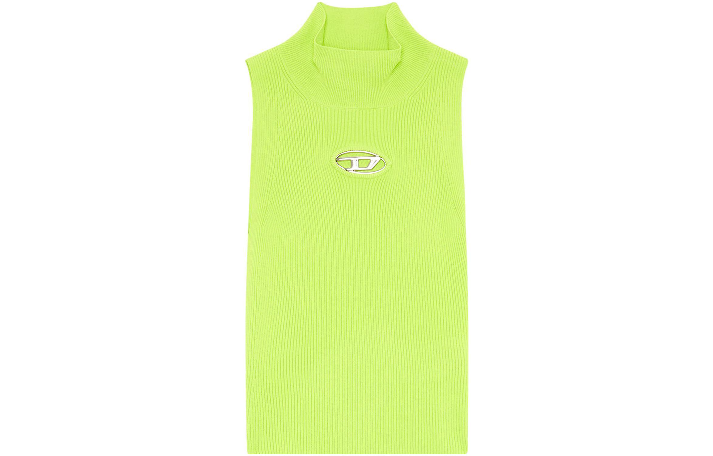 (Women) Diesel SS24 Oval D Metallic Logo Fluorescent Green Knit Tank Top Women A130200DLAX-5KB