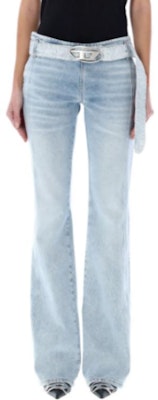 (W) DIESEL SS24 レディース 低ウエスト フレア ライトブルー ジーンズ カットアウト付き A131470JGA-A01 Lookbook (W) DIESEL SS24 レディース 低ウエスト フレア ライトブルー ジーンズ カットアウト付き A131470JGA-A01