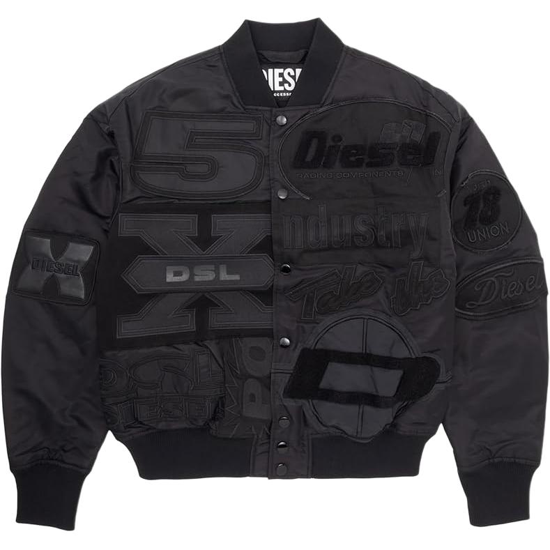 Diesel SS25 Logo Button-Up Black Baseball Jacket Men’s Long Sleeve A04982RBBAG-9XX