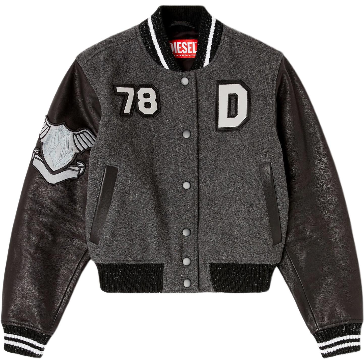 (Women) Diesel Striped Letter Ribbed Long-Sleeve Baseball Jacket A235940LHAL9CBA