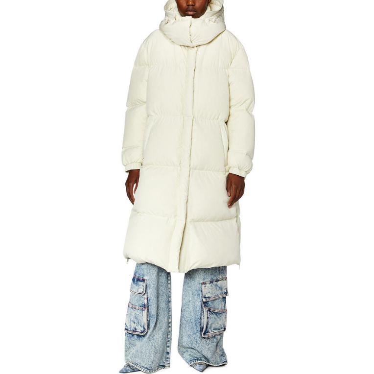 Lookbook (W) DIESEL W-Peyt 長版白色拉鍊連帽外套夾克。 A105790AEAI-5KM