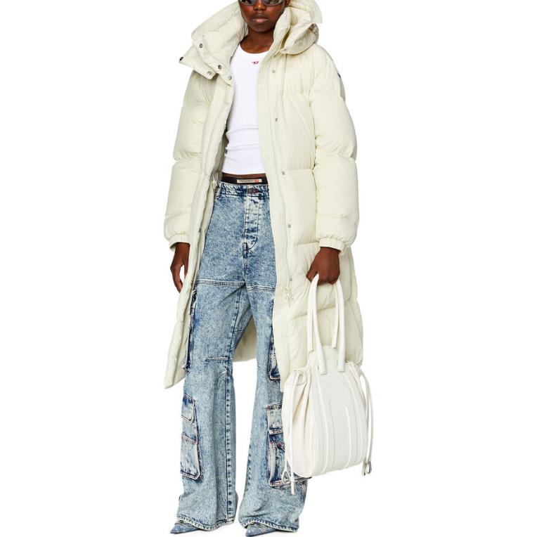 Shop (W) DIESEL W-Peyt 長版白色拉鍊連帽外套夾克。 A105790AEAI-5KM