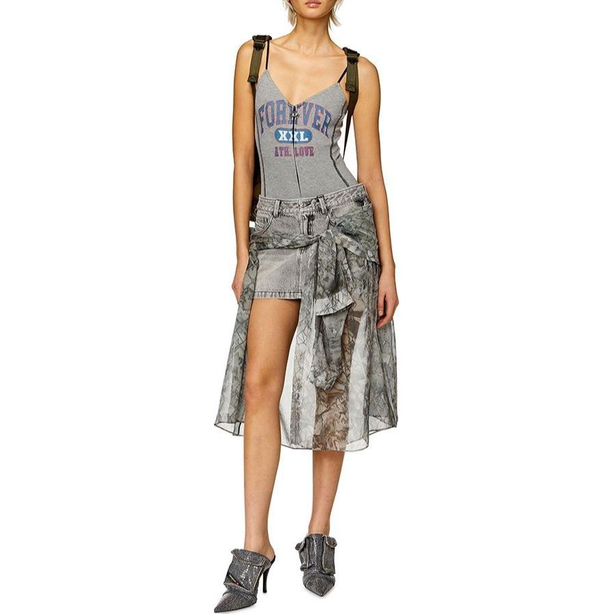 Lookbook (W) Falda Mini Denim Patchwork de Baja Cintura Estilo Y2K Mujer Gris DIESEL A130640AKAS-02