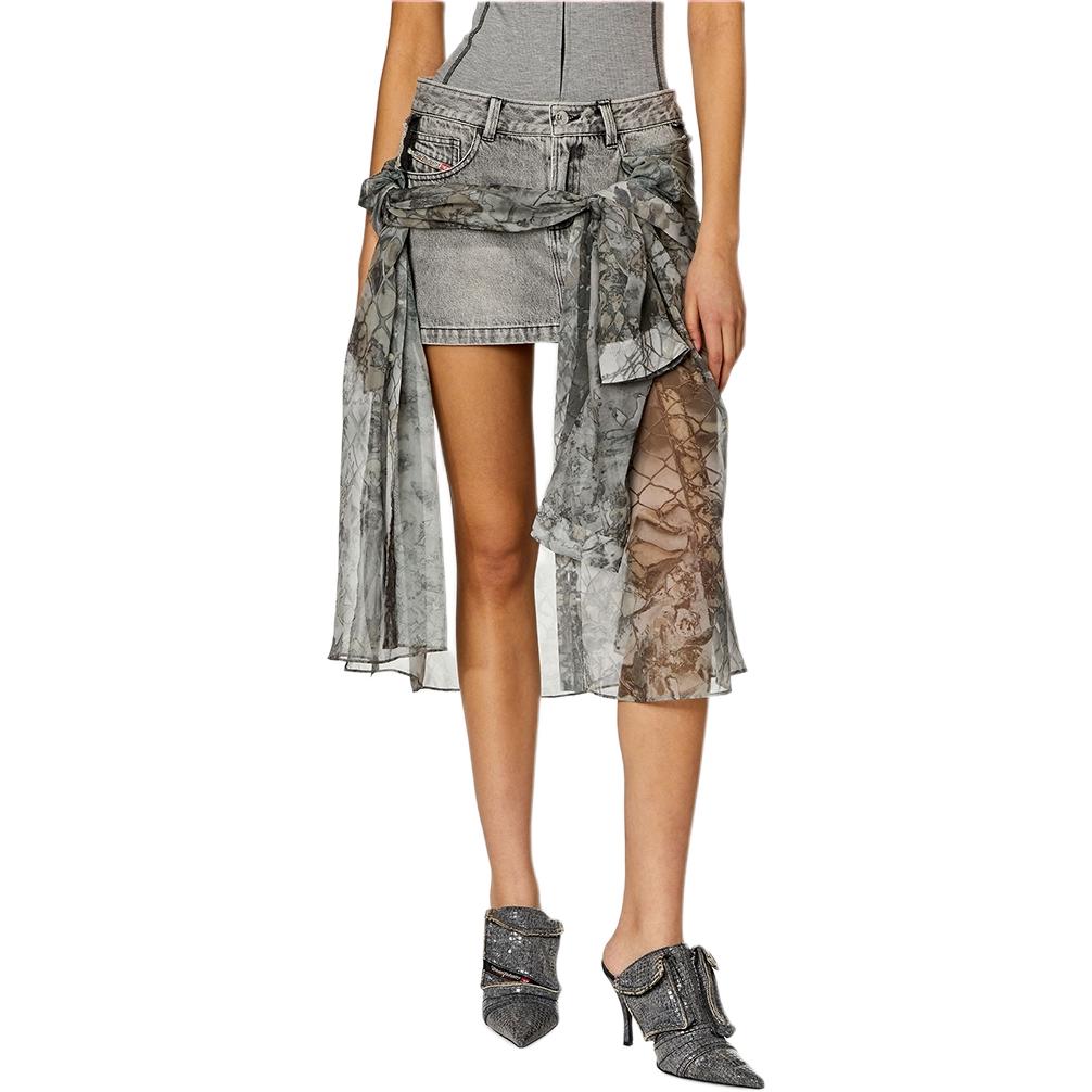 Shop (W) Falda Mini Denim Patchwork de Baja Cintura Estilo Y2K Mujer Gris DIESEL A130640AKAS-02