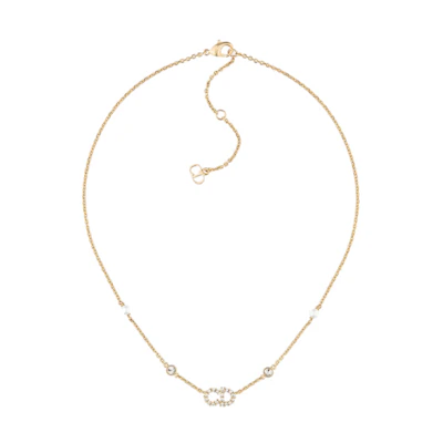 (Women) Dior 2025 Spring CD Necklace Women Gold Metal Crystal Resin Elegant N1033CDLCY-D301