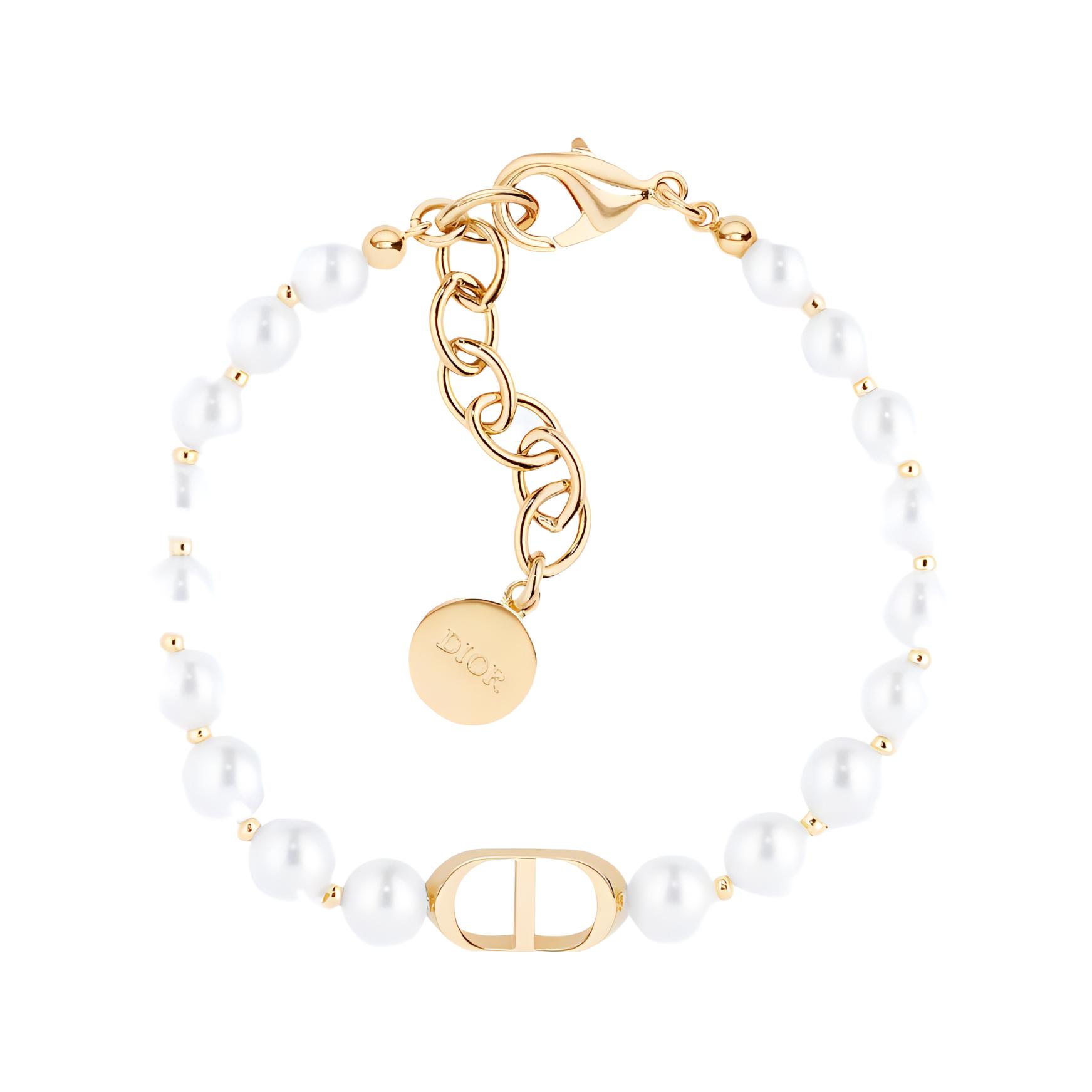 (Women) DIOR 30 Montaigne Beaded Resin Pearl Metal Bracelet White B1096MTGRS-D301