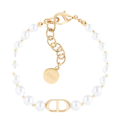 (Women) DIOR 30 Montaigne Beaded Resin Pearl Metal Bracelet White B1096MTGRS-D301