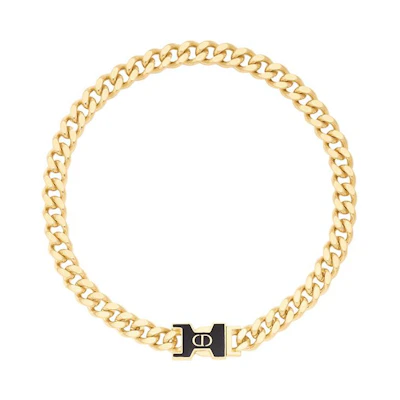 (Women) DIOR 30 Montaigne Black Lacquer "CD" Logo Metal Necklace for Women. N1703MTGLQD307