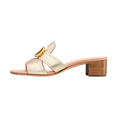 (W) Dior 30 Montaigne Calfskin CD Logo Block Heel Slide 'Gold'