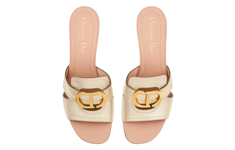 Shop (W) Dior 30 Montaigne Sabot Talon Bloc Logo CD Cuir Doré KCQ270LNC_S52K