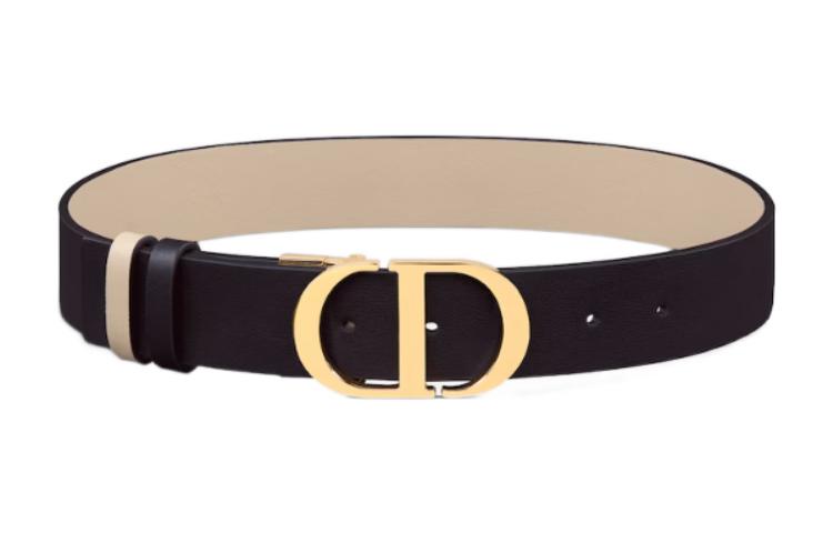 (Women) DIOR 30 Montaigne Logo Buckle Black Leather Belt for Women - 3.5CM Width B0179UWGA-M64E