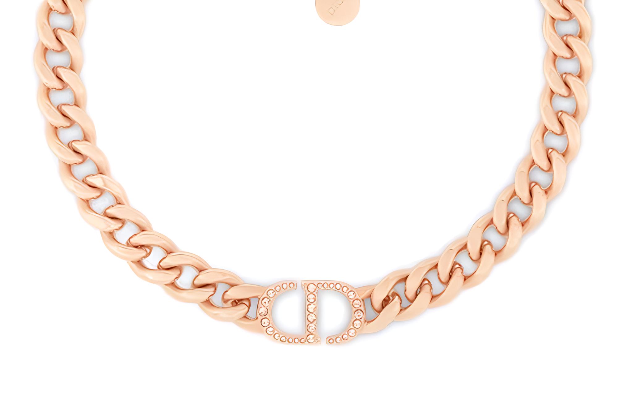 (Women) DIOR 30 Montaigne Logo Pendant Necklace in Rose Gold with Crystals for Women. N1713MTGCYD12P