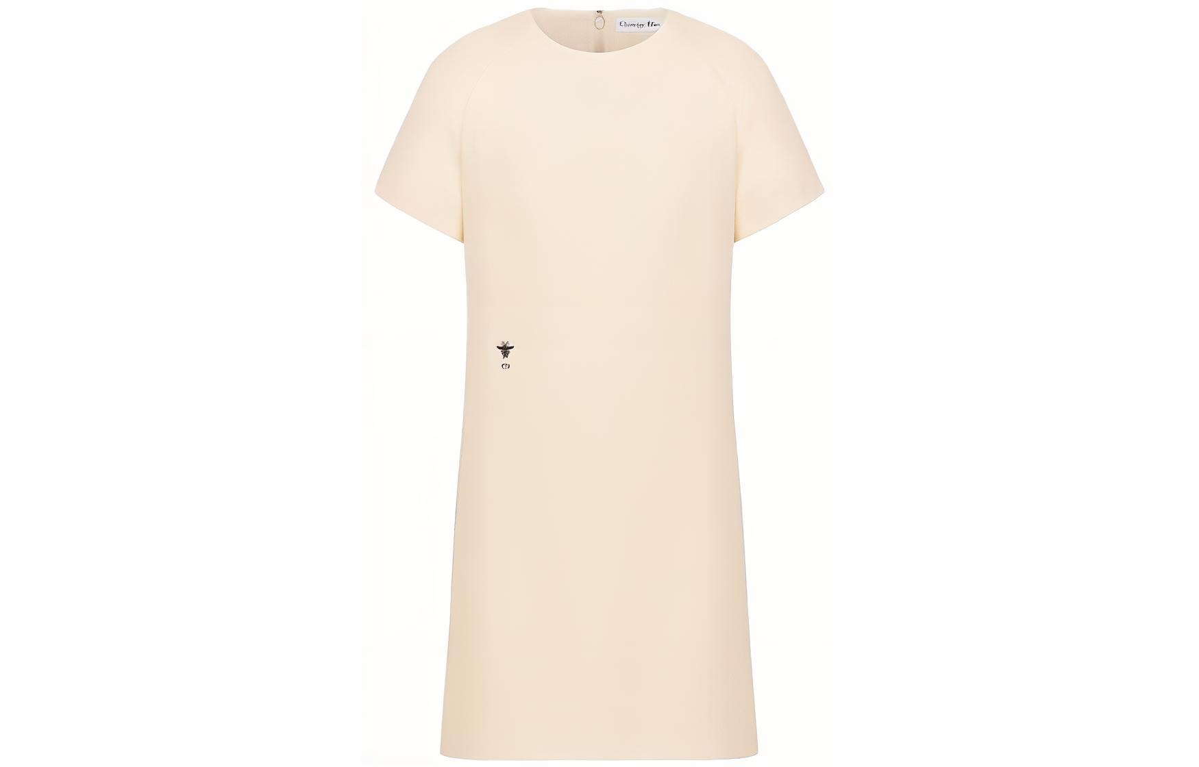 (Women) DIOR 30 Montaigne SS23  Beige Embroidered Bee Short-Sleeve Midi Dress 341R26A1166-X0200