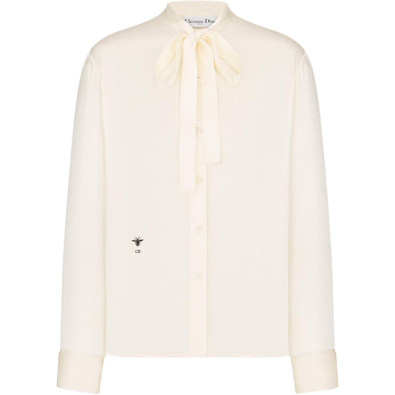 (Women) DIOR  Beige Logo Print Long-Sleeve Tie Shirt 441B59A6134X-0200 圖 2