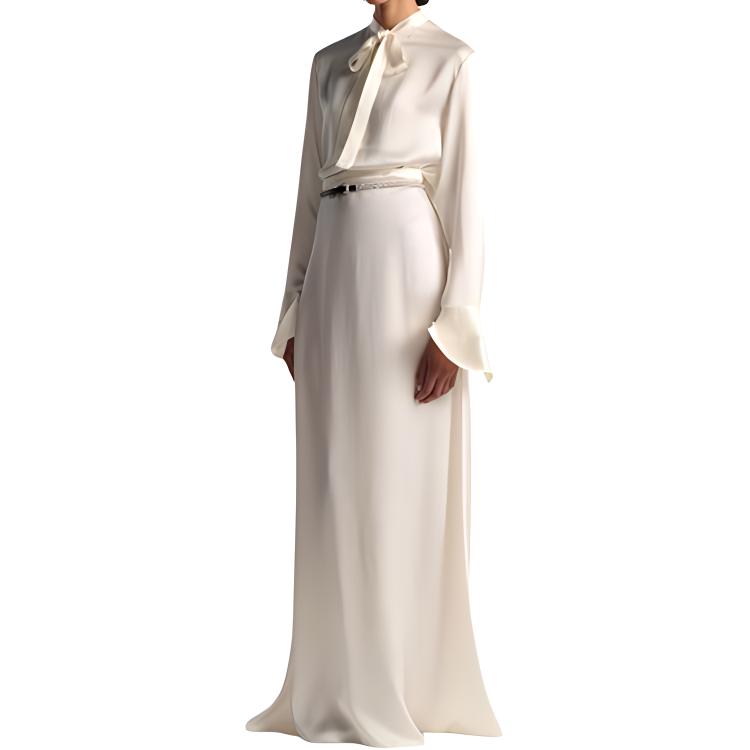 (Women) DIOR  Beige Logo Print Long-Sleeve Tie Shirt 441B59A6134X-0200 圖 4