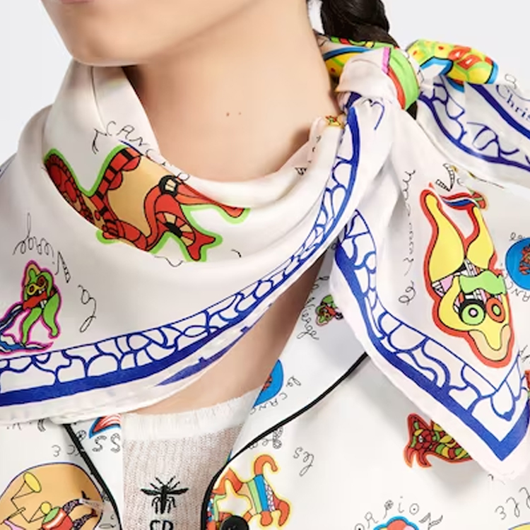 (Women) DIOR  Bio Print Silk Scarf - White 41CNY070I628C086 圖 5