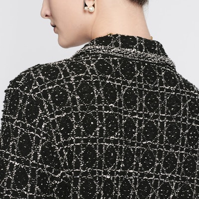 (W) DIOR 黑色棉混纺菱格纹夹克 SS24 424V53AM752-X9101 Sizing (W) DIOR 黑色棉混纺菱格纹夹克 SS24 424V53AM752-X9101