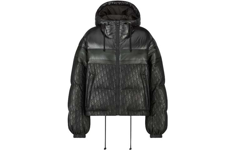 Order (W) DIOR Jaket Hoodie Hitam Puffer dengan Logo dan Resleting. 147C21A2762-X9000