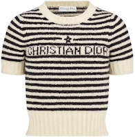 (Women) DIOR Black Logo Striped Casual Knit Short Sleeve Top. 354S19AM154-X0810 (Women) DIOR Black Logo Striped Casual Knit Short Sleeve Top. 354S19AM154-X0810