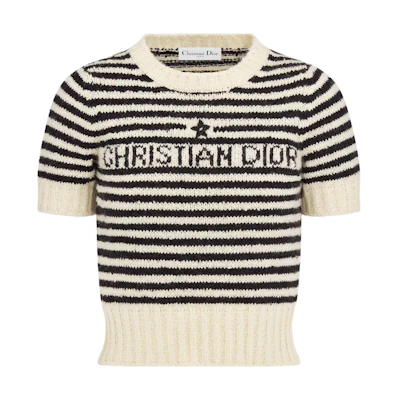 (Women) DIOR Black Logo Striped Casual Knit Short Sleeve Top. 354S19AM154-X0810