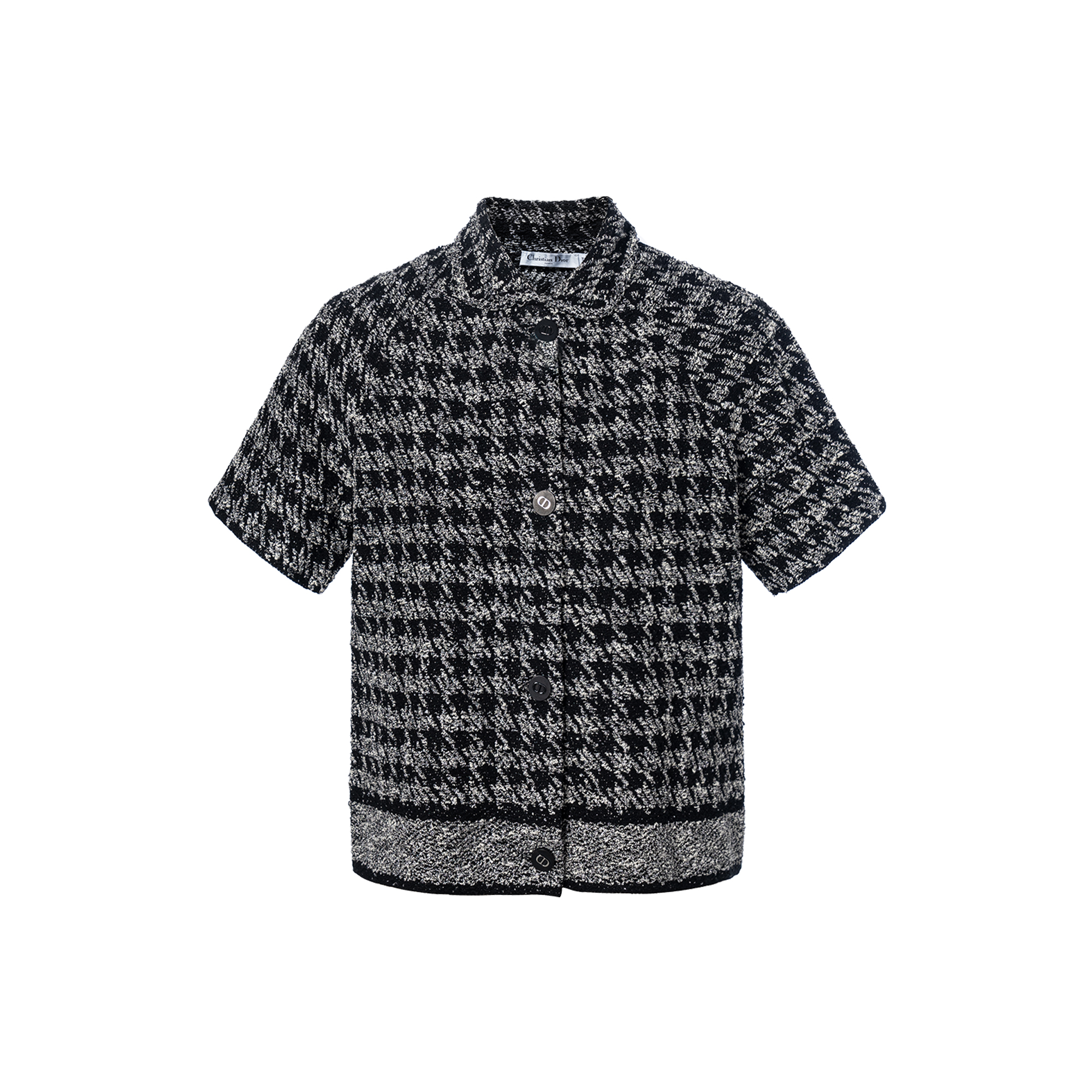 (Women) DIOR  Black Short-Sleeve Cropped Jacket with Houndstooth Pattern. 424V13AM753-X9330