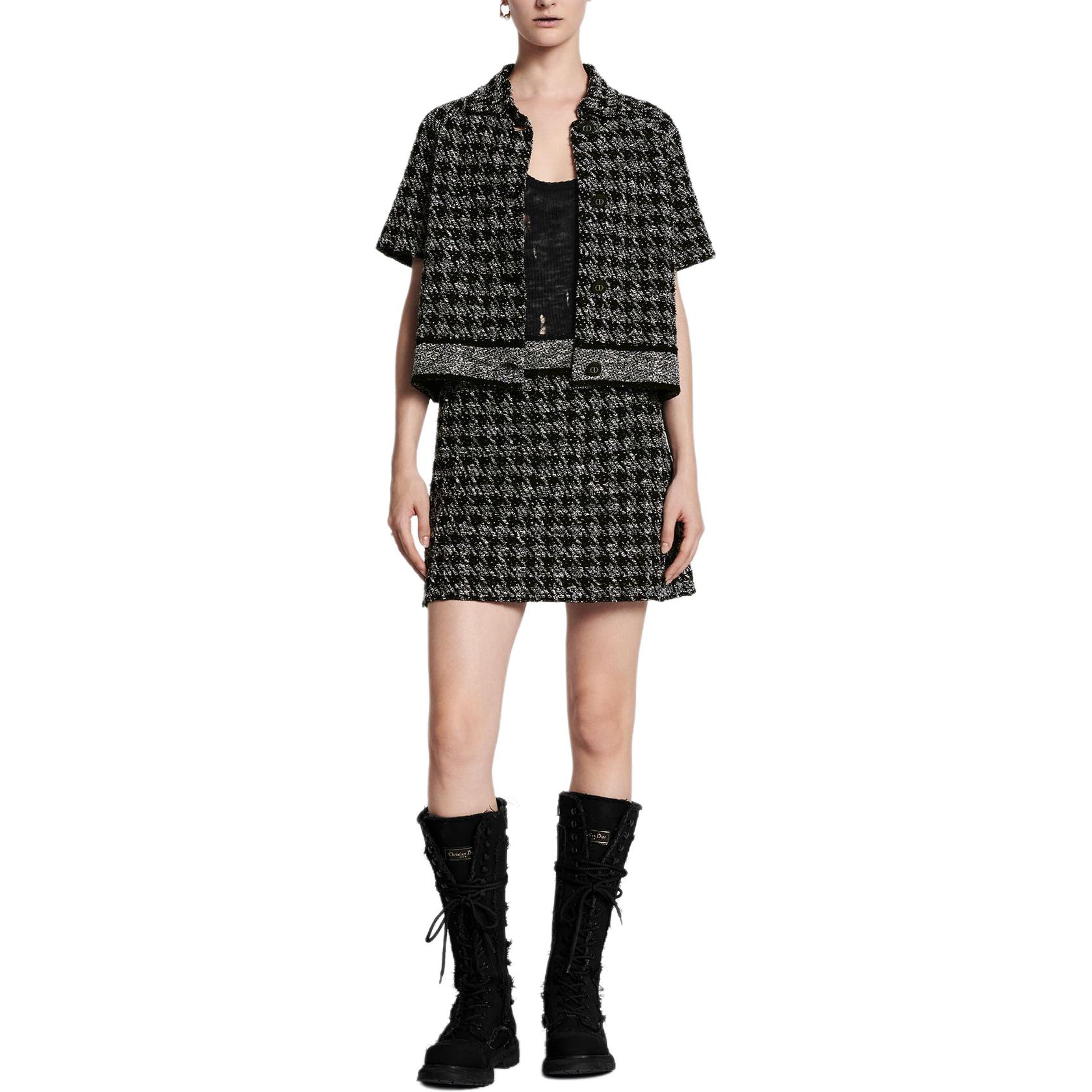 (Women) DIOR  Black Short-Sleeve Cropped Jacket with Houndstooth Pattern. 424V13AM753-X9330 圖 4