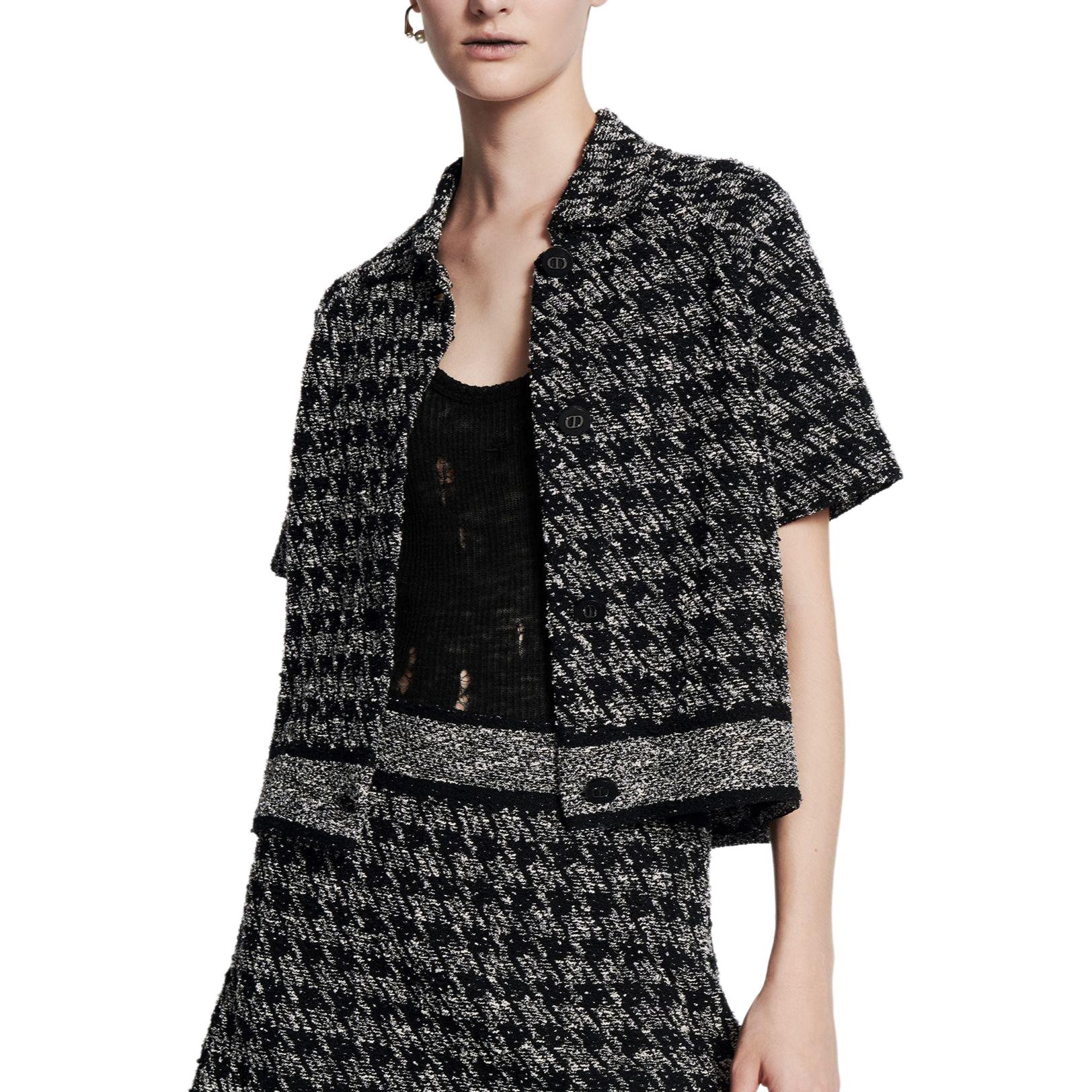 (Women) DIOR  Black Short-Sleeve Cropped Jacket with Houndstooth Pattern. 424V13AM753-X9330 圖 5