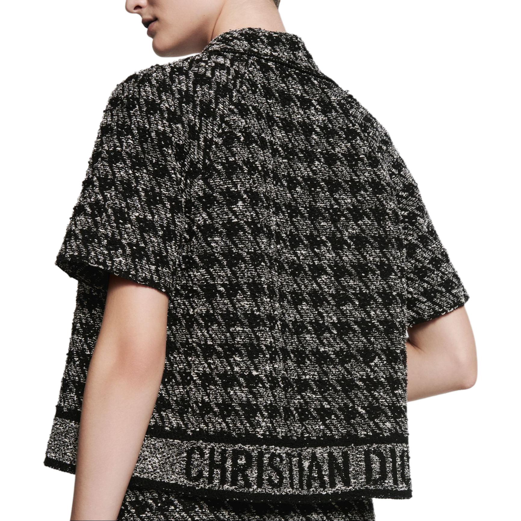 (Women) DIOR  Black Short-Sleeve Cropped Jacket with Houndstooth Pattern. 424V13AM753-X9330 圖 6
