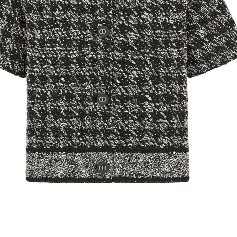 (Women) DIOR  Black Short-Sleeve Cropped Jacket with Houndstooth Pattern. 424V13AM753-X9330 圖 8