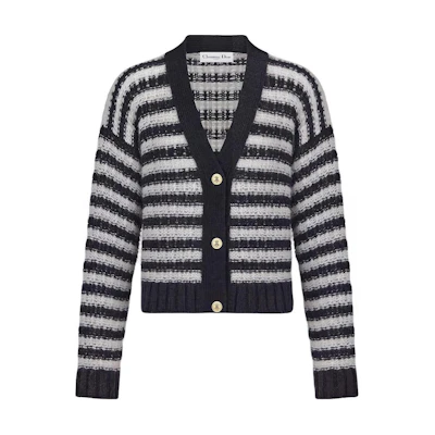 (Women) DIOR Black Striped V-Neck Long Sleeve Knit Sweater 344G02AM4185855