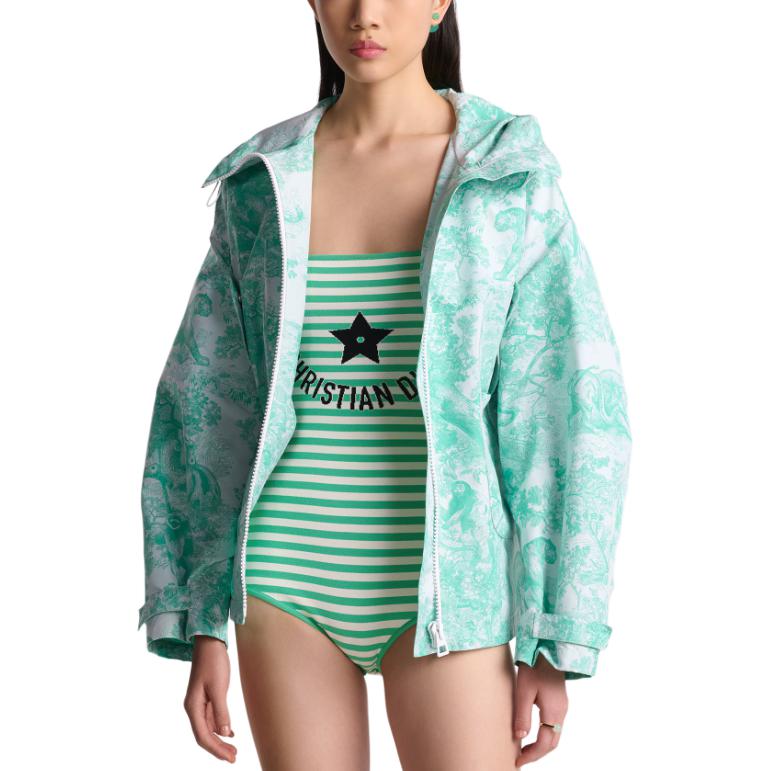 Shop (W) Dior Chaqueta Suelta con Capucha y Cremallera Azul Estampada Completa. 447C25A2826-X0864