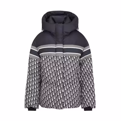 (Women) DIOR Blue Full-Zip Hoodie Jacket with Striped Letter Full Print. 417C22A2968-X5803