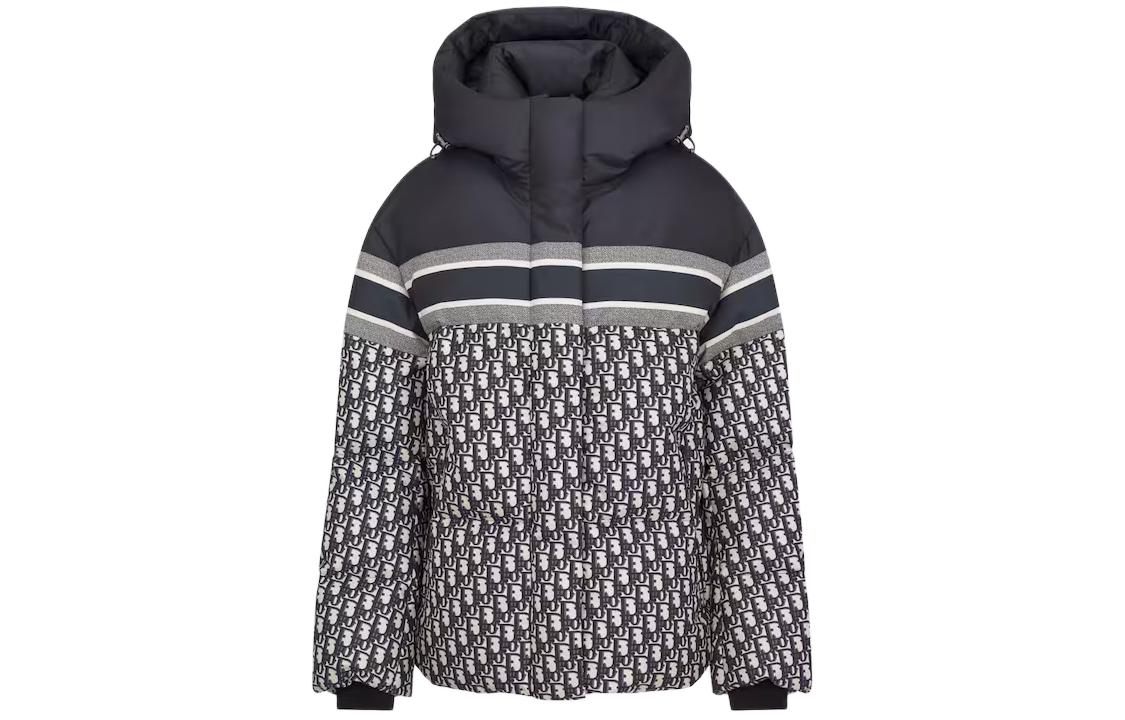 Order (W) DIOR Hoodie Jaket Biru Full-Zip dengan Full Print Huruf Bergaris. 417C22A2968-X5803