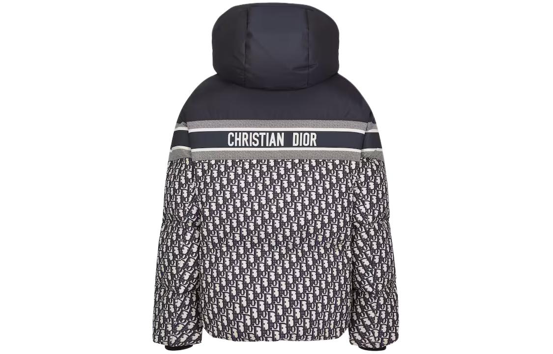 Lookbook (W) DIOR Hoodie Jaket Biru Full-Zip dengan Full Print Huruf Bergaris. 417C22A2968-X5803