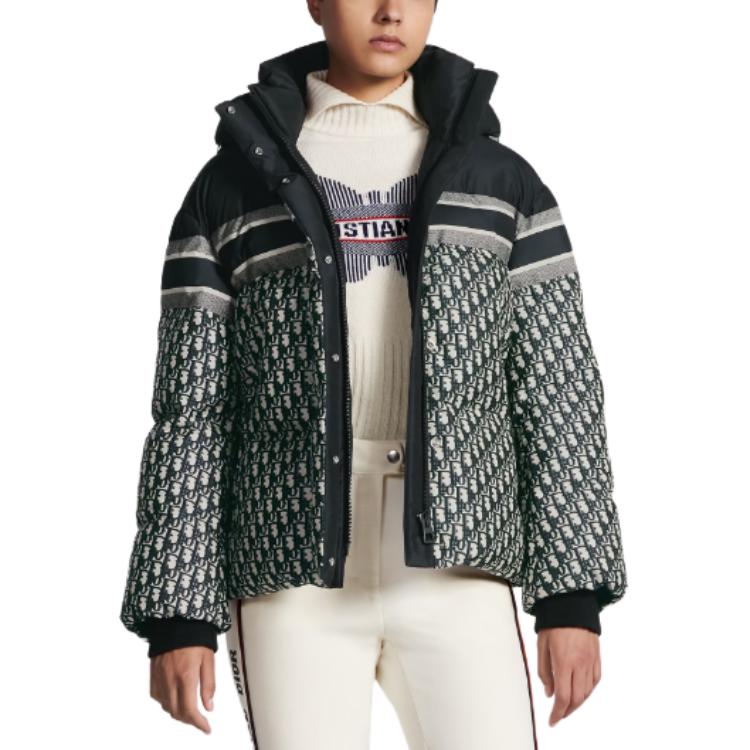 Shop (W) DIOR Hoodie Jaket Biru Full-Zip dengan Full Print Huruf Bergaris. 417C22A2968-X5803