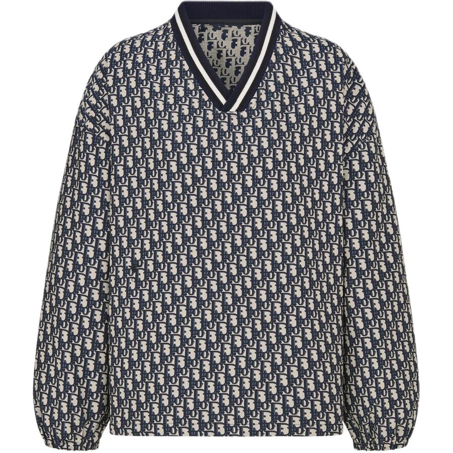 (Women) DIOR  Blue V-Neck Long-Sleeve Oversized Zip-Up Jacket 447C50A2970-X5803