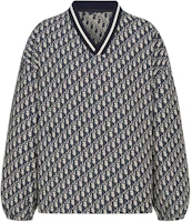 (Women) DIOR Blue V-Neck Long-Sleeve Oversized Zip-Up Jacket 447C50A2970-X5803 (Women) DIOR Blue V-Neck Long-Sleeve Oversized Zip-Up Jacket 447C50A2970-X5803