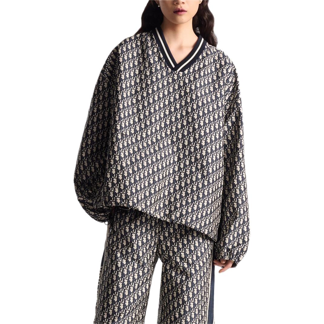 (Women) DIOR  Blue V-Neck Long-Sleeve Oversized Zip-Up Jacket 447C50A2970-X5803 圖 4