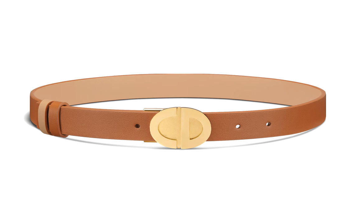 (Women) Dior  Brown Calfskin Leather Belt with Double-Sided Logo, 2.2cm Wide. B0497UWGAM78E