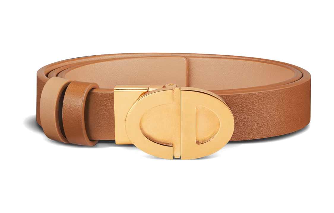 Lookbook (W) ディオール ブラウンカーフスキンレザー ベルト 両面ロゴ付き 幅2.2cm B0497UWGAM78E